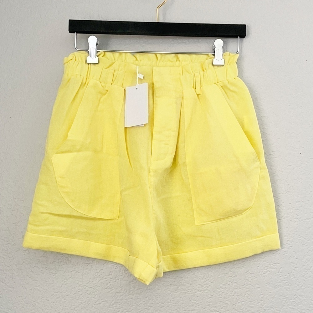 NWT FRNCH Yellow High Waisted Tie Belt Shorts M